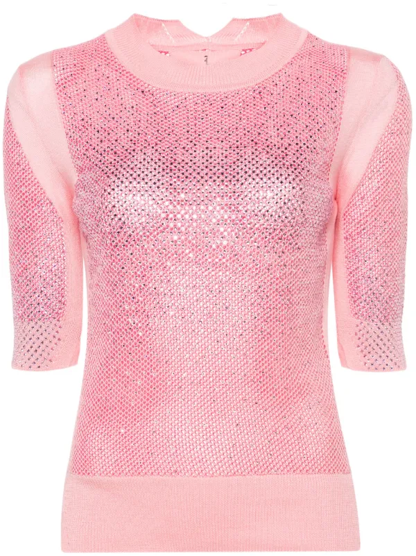 Ermanno Scervino crystal-embellished Cotton Top | Pink