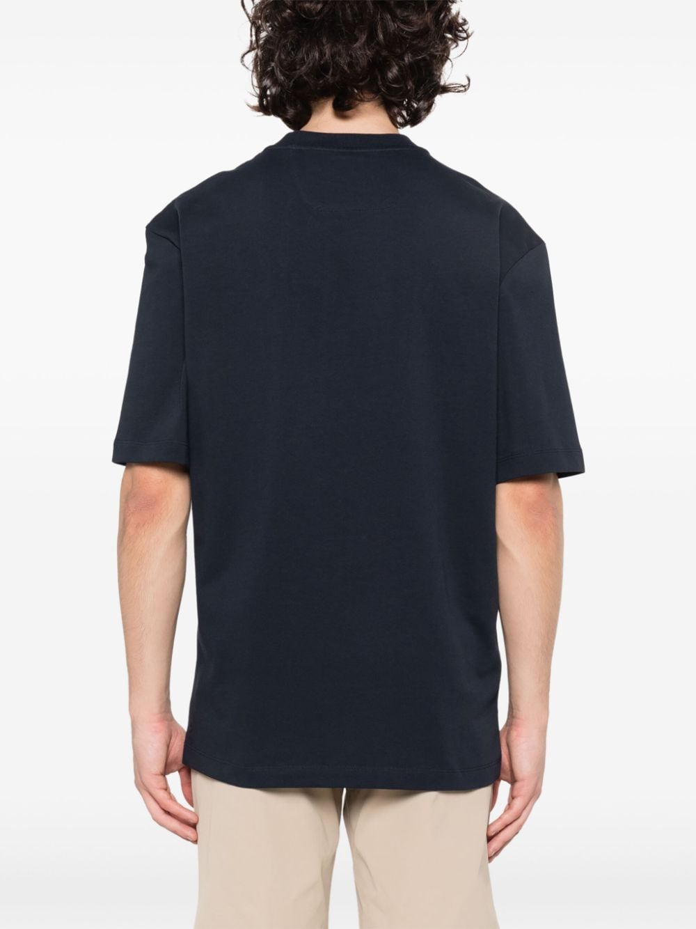 Shop Boggi Milano Logo-embroidered Cotton T-shirt In Blue