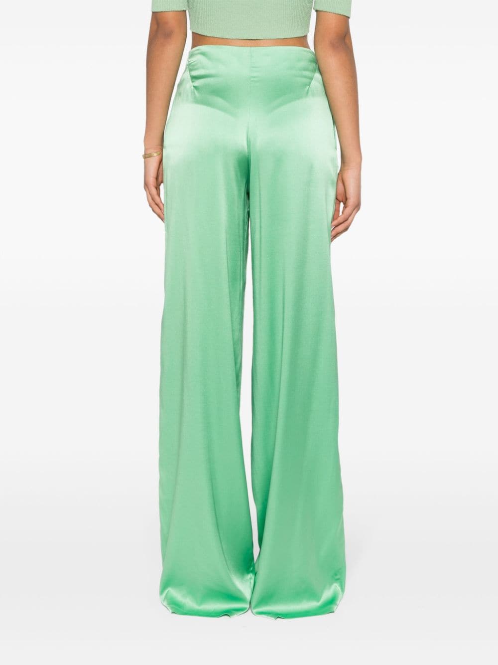 Shop Ermanno Scervino Satin Straight Trousers In Green