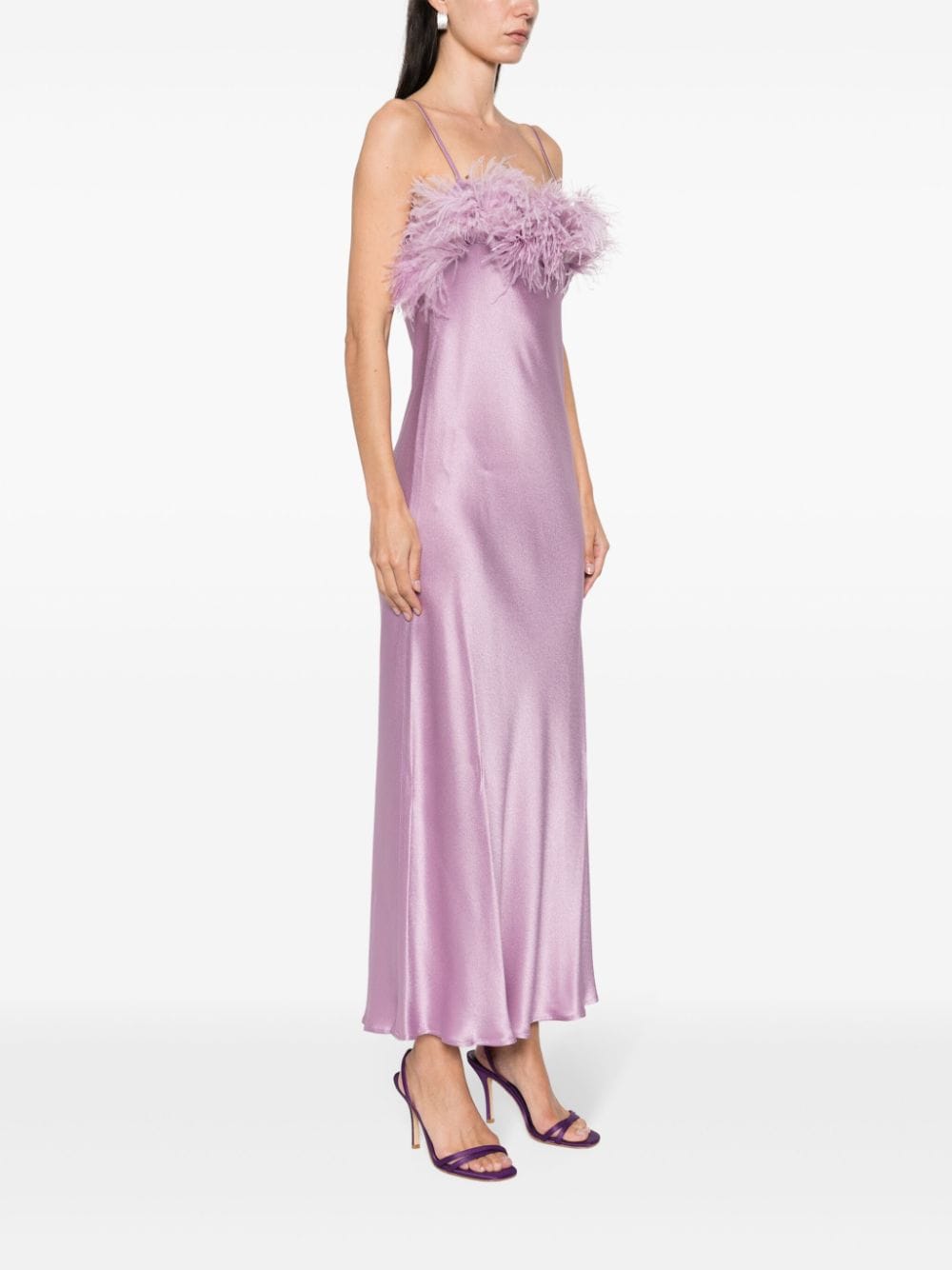 Shop Antonelli Ligorio Feather-trim Midi Dress In Pink