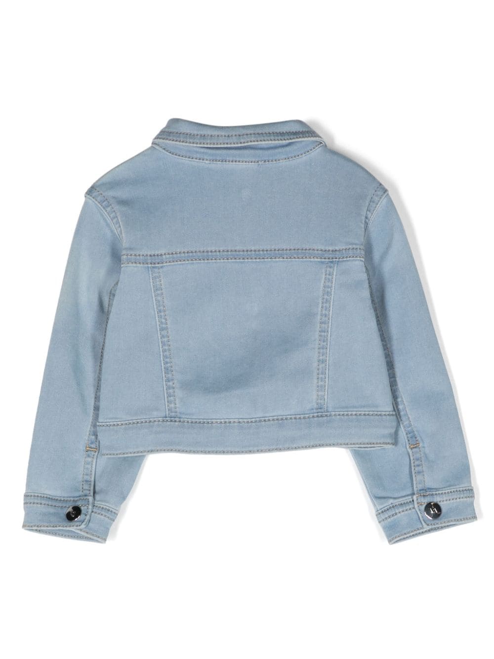 Shop Liu •jo Ruffled Denim Jacket In Blue