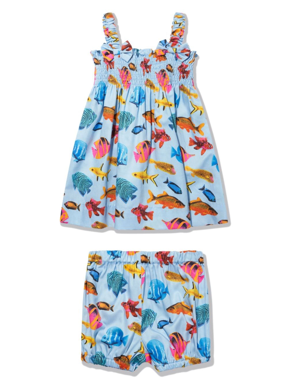 Shop Rachel Riley Tropical Fish-print Cotton Dress In Blue