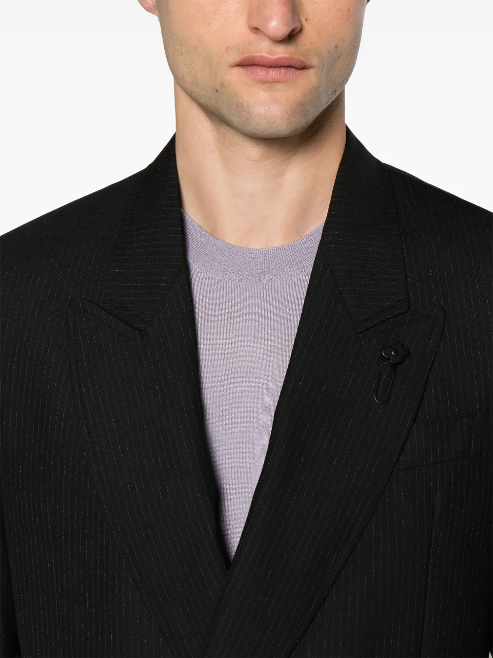 Shop Lardini Double-breasted Pinstripe-pattern Blazer In Black