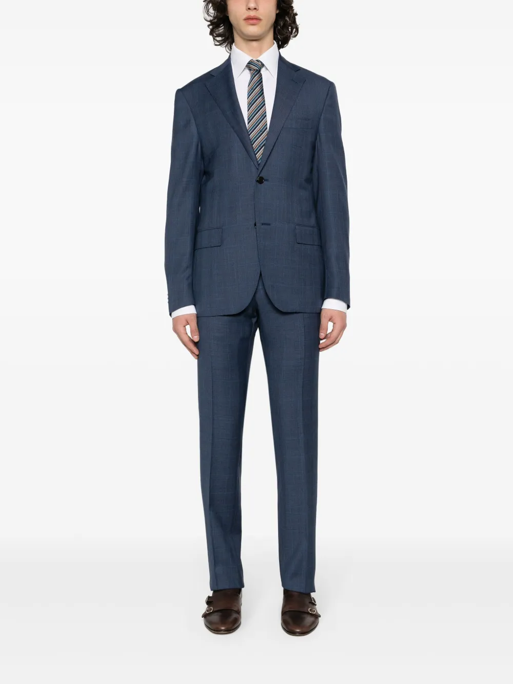 Corneliani Geruite wollen blazer Blauw