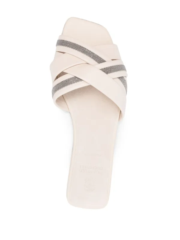 サンダル・ミュール BRUNELLO CUCINELLI Leather sandals with monili detail on Monili leather sandals in black - Brunello Cucinelli | Mytheresa