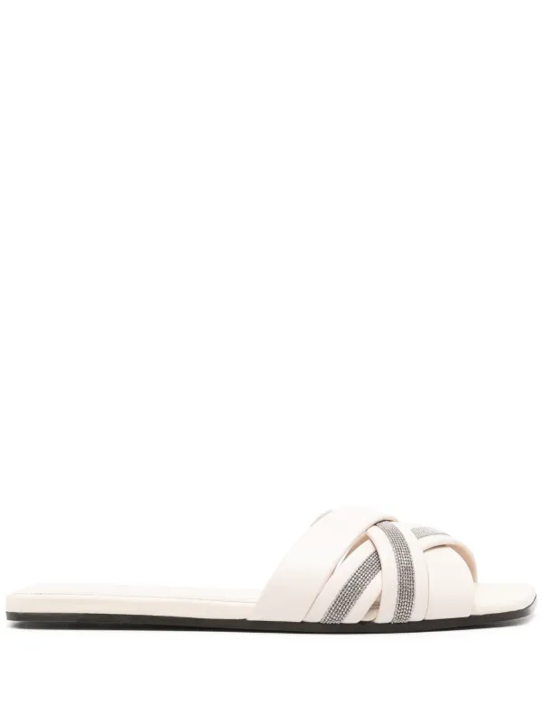 サンダル・ミュール BRUNELLO CUCINELLI Leather sandals with monili detail on Monili leather sandals in black - Brunello Cucinelli | Mytheresa