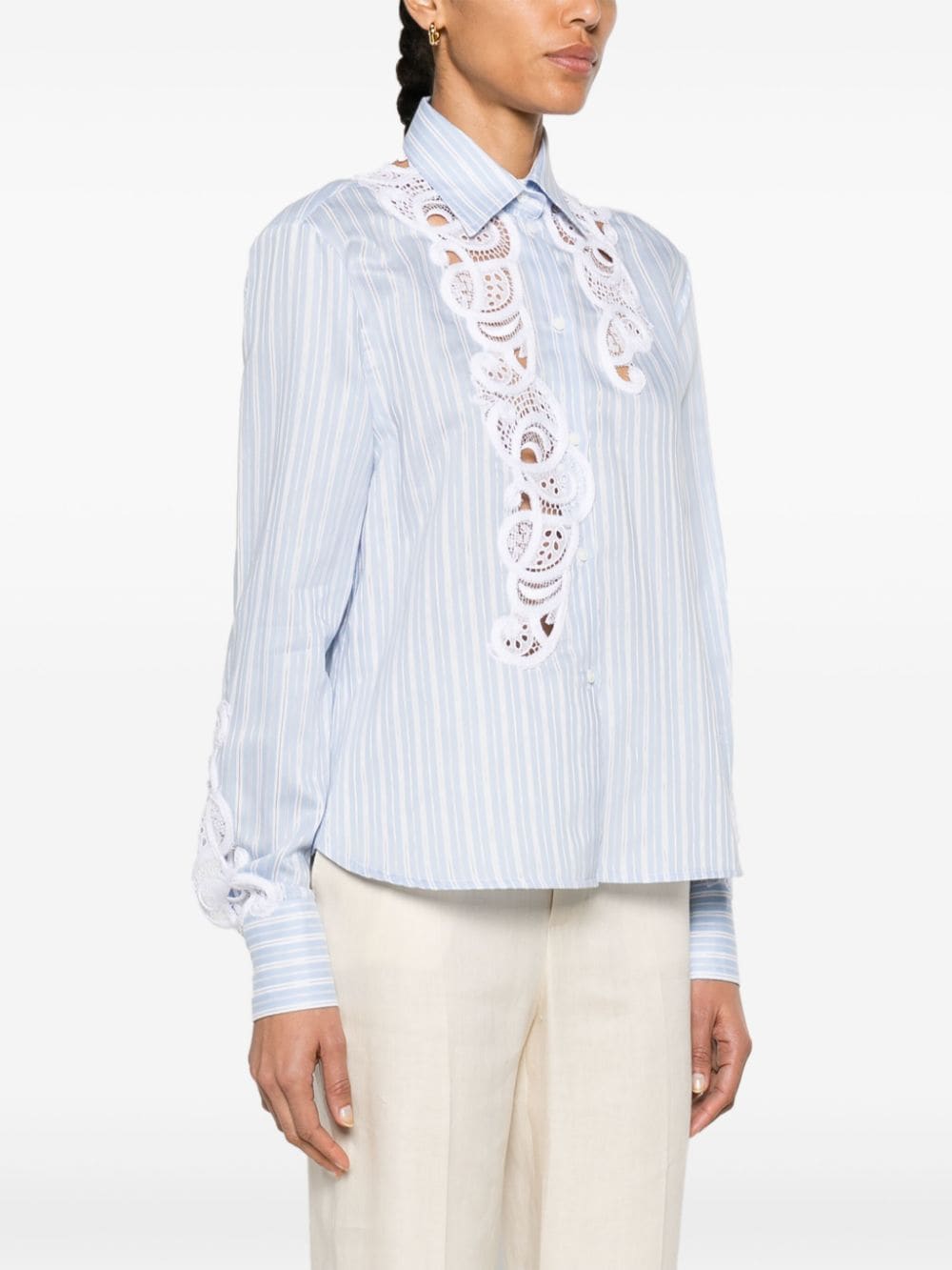 Shop Ermanno Scervino Macramé-lace Striped Cotton Shirt In Blau