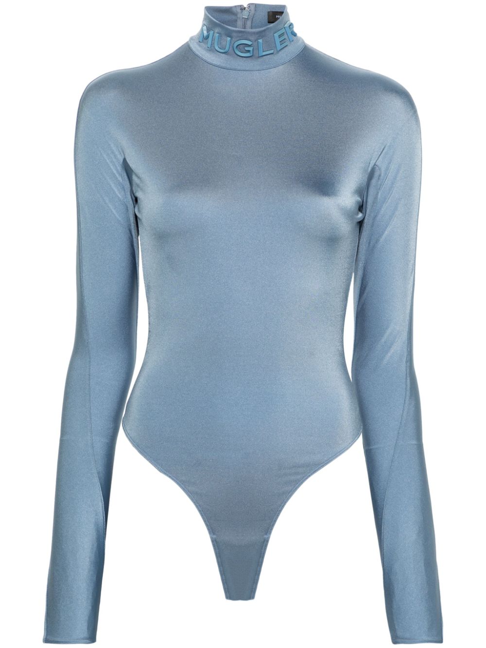 Mugler Blue Logo-embossed Bodysuit