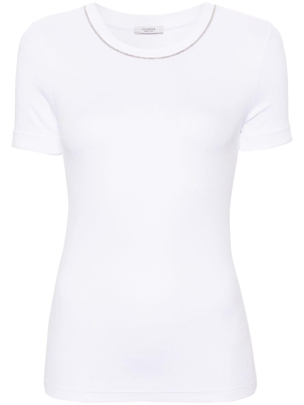 Shop Peserico Chain-detailed Fine-ribbed T-shirt In White