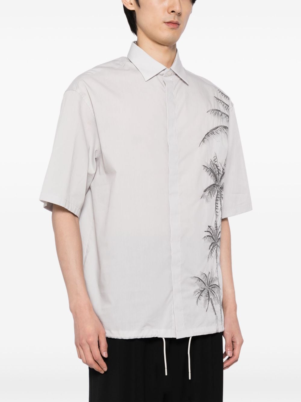Shop Emporio Armani Palm Tree-embroidered Cotton Shirt In Grey