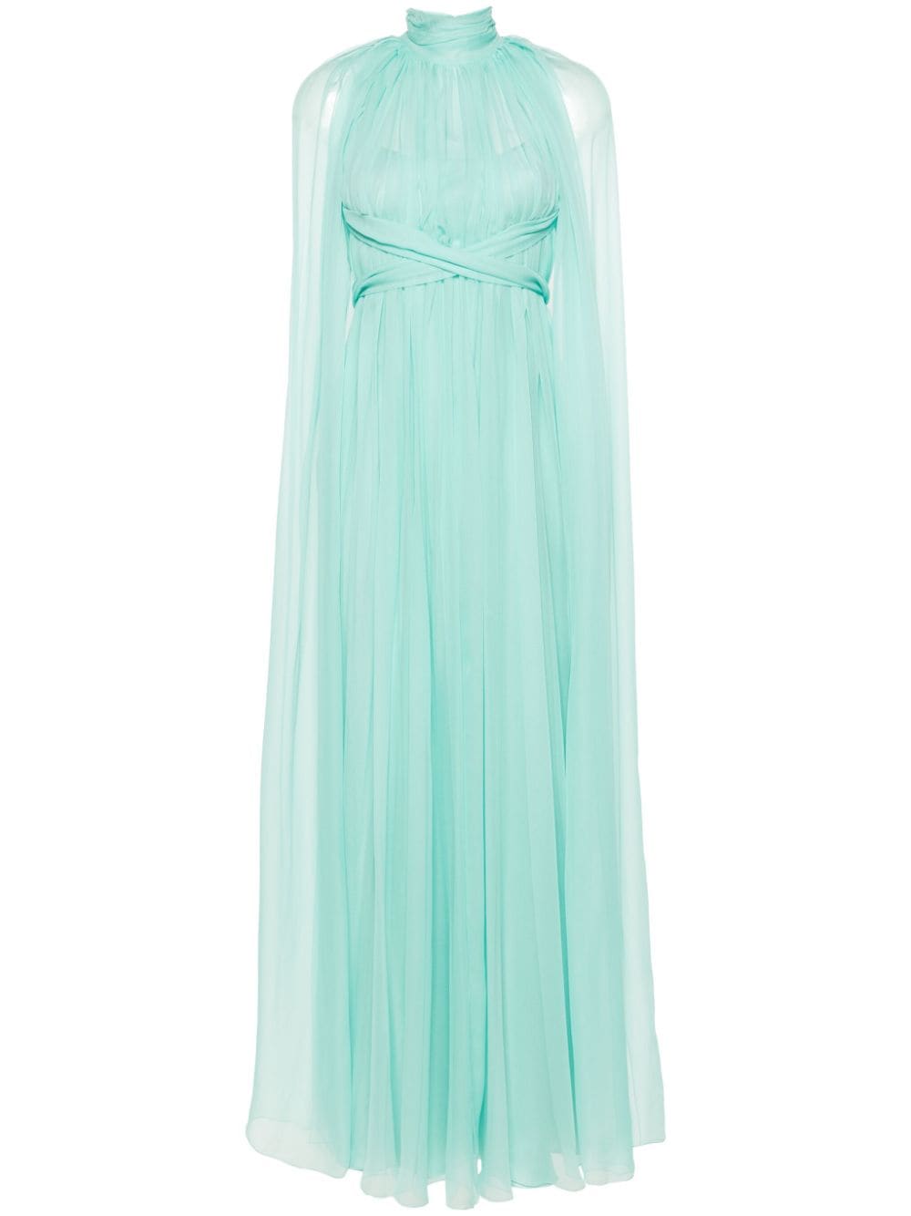 Alberta Ferretti Pleated Empire-waist Silk Cape Gown In Light Blue