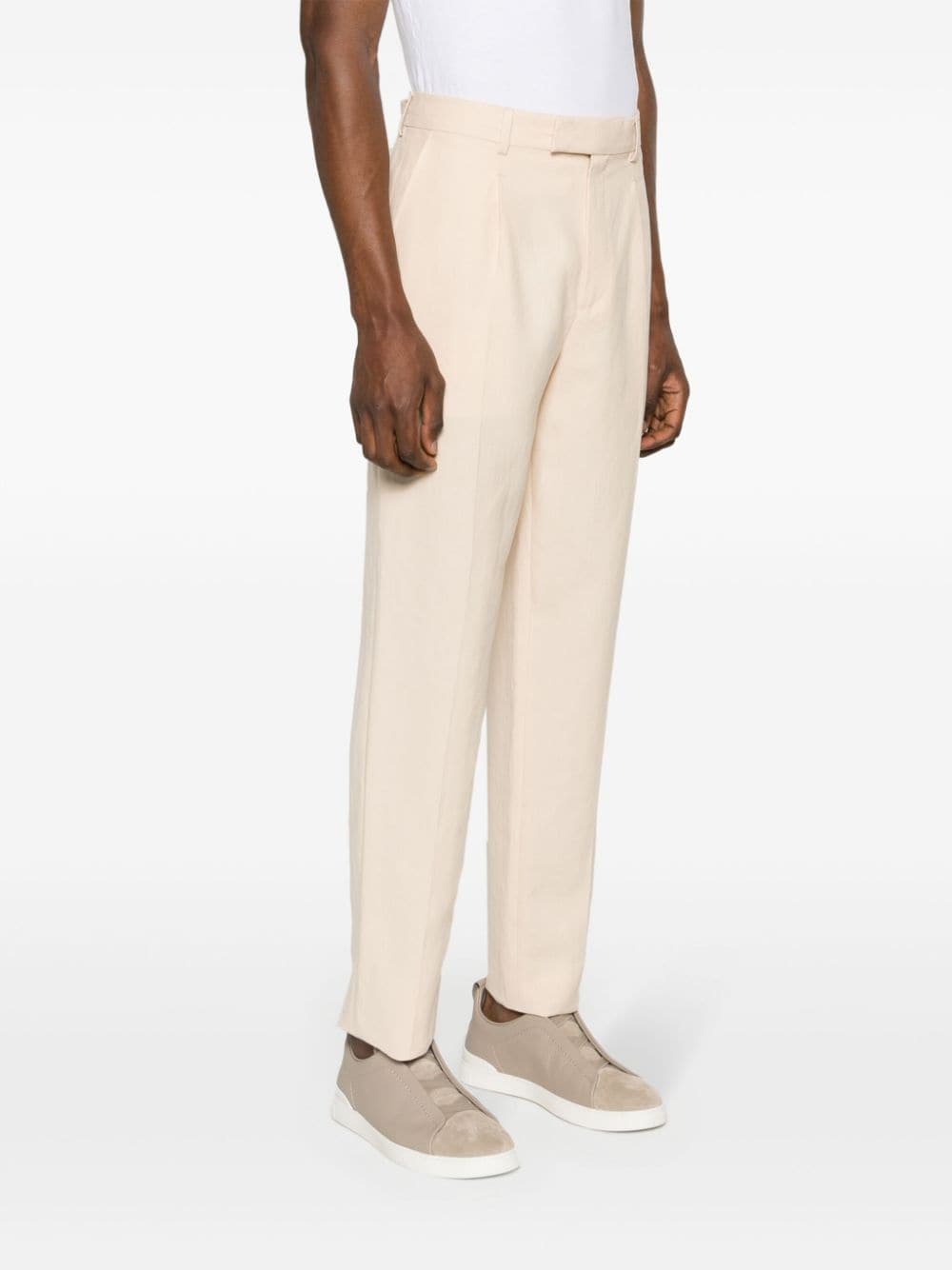 Shop Zegna Oasi Tapered-leg Linen Trousers In Neutrals