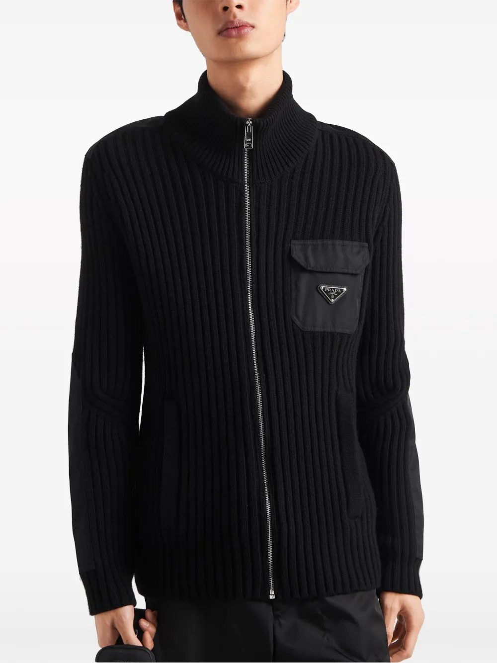 Shop Prada Triangle-logo Cashmere Cardigan In Black