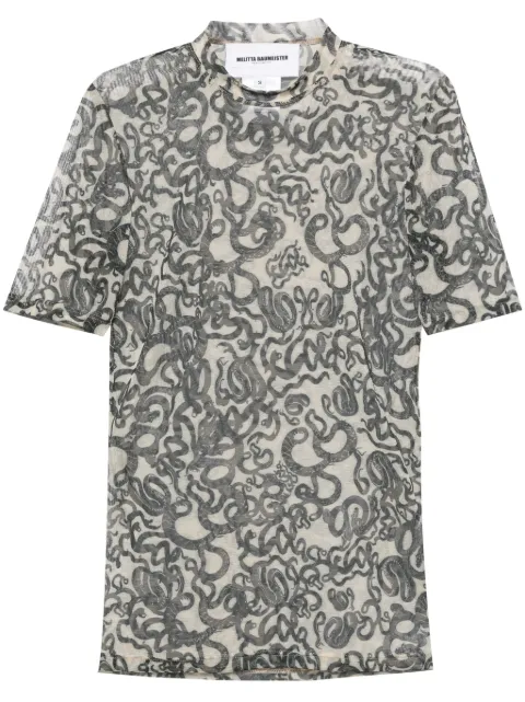 Melitta Baumeister snake-print semi-sheer T-shirt