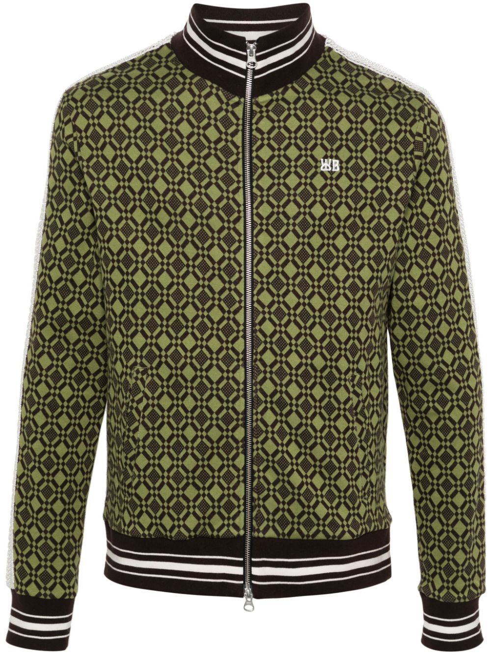 Shop Wales Bonner Power Track Top Cotton Jacquard Olive Dark Brown In Green