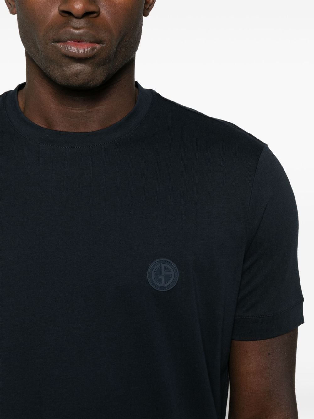 Shop Giorgio Armani Rubberised-logo Cotton T-shirt In Blue