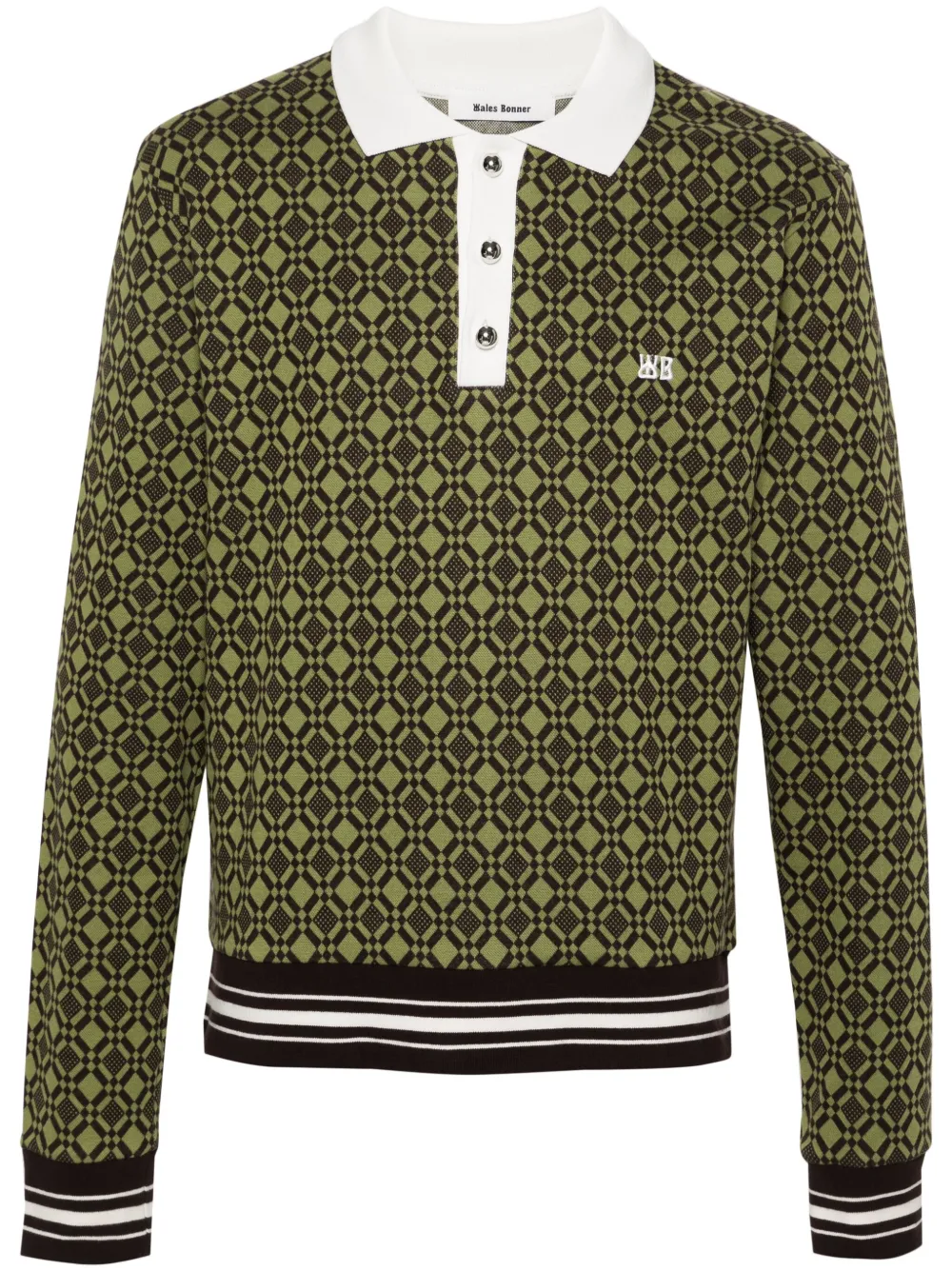 Shop Wales Bonner Organic Cotton Jacquard Polo Shirt In Green