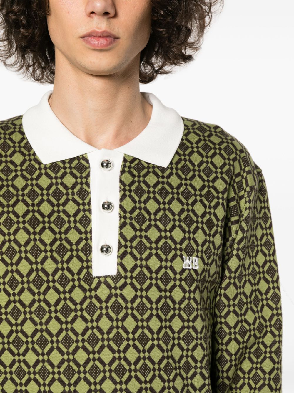 Shop Wales Bonner Organic Cotton Jacquard Polo Shirt In Green