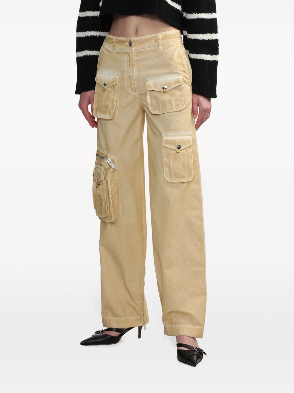 Shop Halfboy Faded Cotton Cargo Trousers In Nude