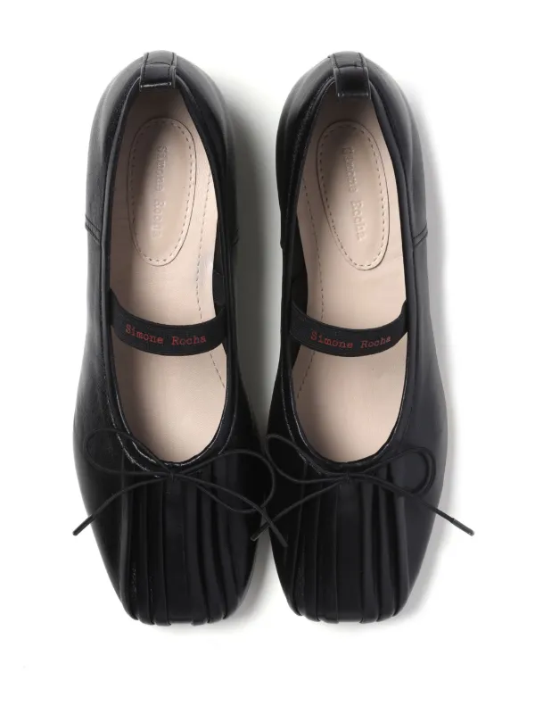 Simone Rocha logo-strap Leather Ballerina Shoes | Black