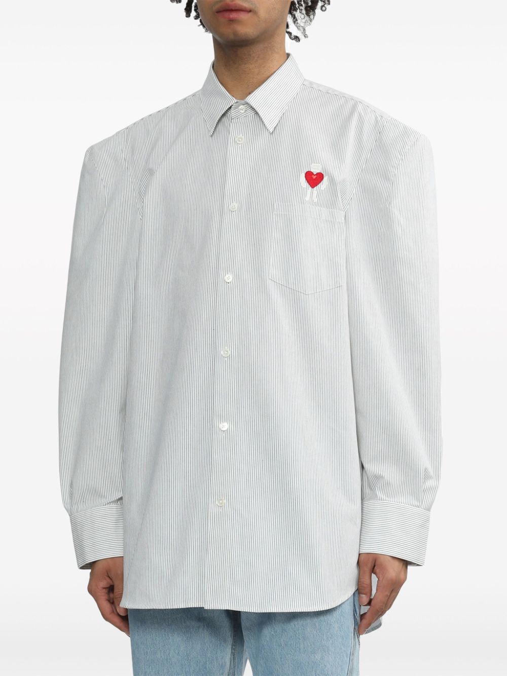 Shop Doublet Robot Shoulder Striped Cotton Shirt In White