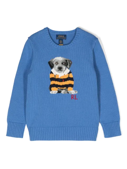 POLO RALPH LAUREN KIDS dog intarsia-knit cotton jumper