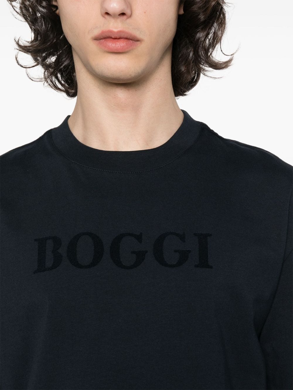 Shop Boggi Milano Flocked-logo Cotton T-shirt In Blue