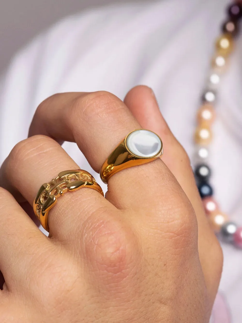 Pearl-Detail Signet Ring