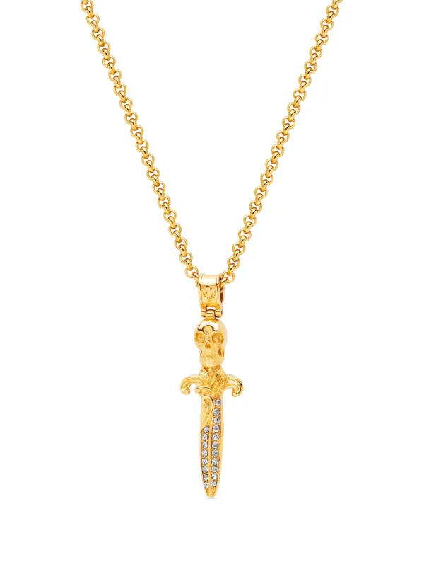 Nialaya Jewelry Skull Sword Pendant Necklace Gold FARFETCH