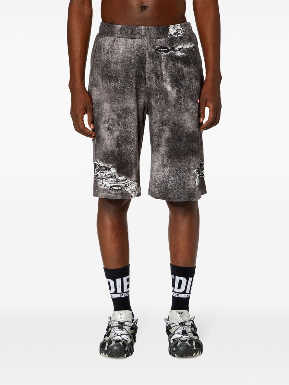 Diesel distressed-print cotton track shorts Men