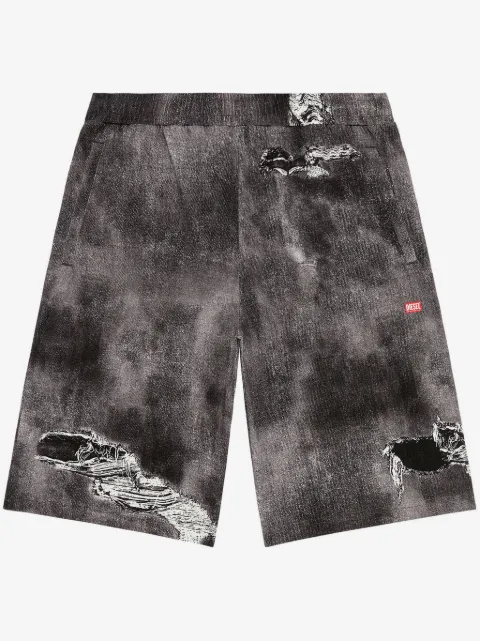 Diesel distressed-print cotton track shorts