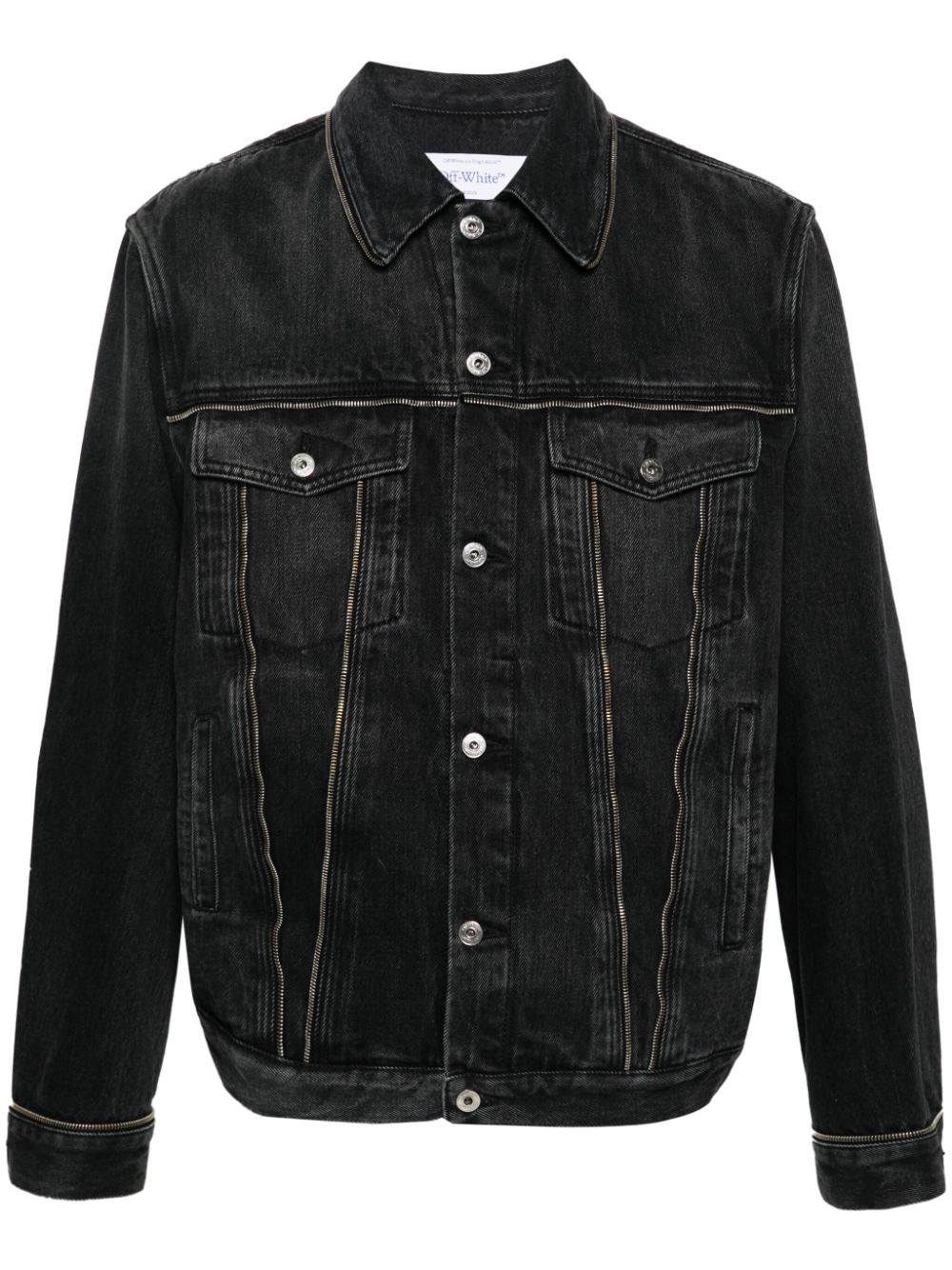 Shop Off-white Zip-embellished Denim Jacket In Black