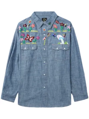 Embroidered denim shirt store mens