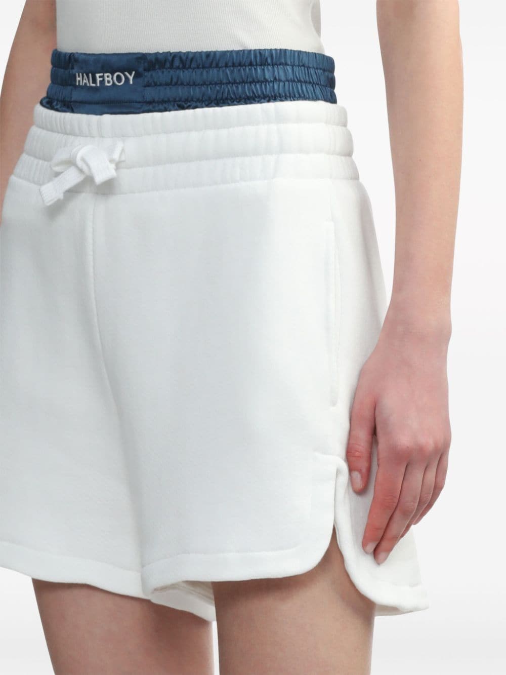 Shop Halfboy Layered Cotton Track Shorts In Weiss