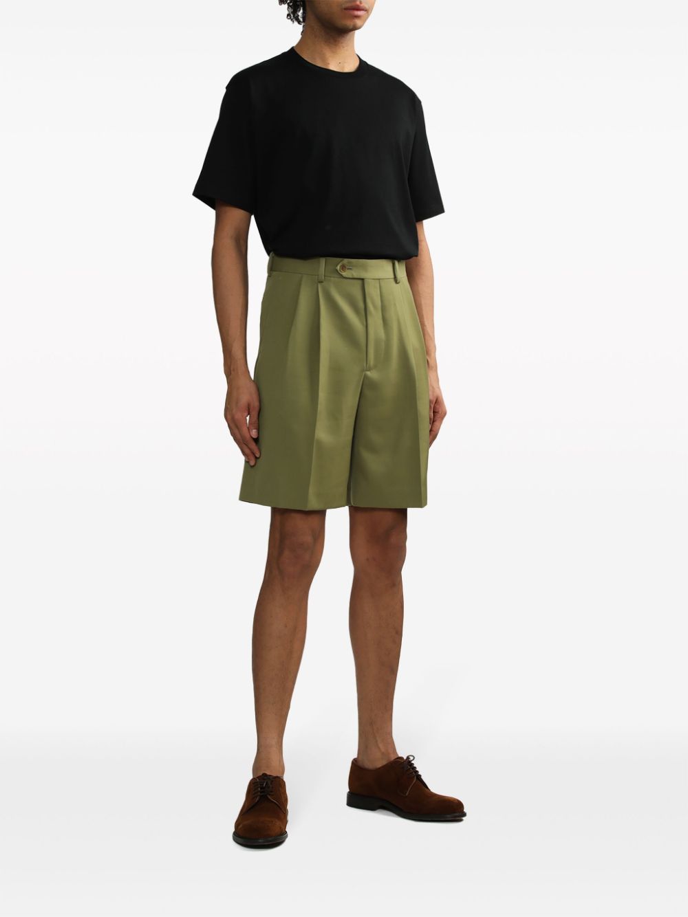 Shop Auralee Pleated Wool Shorts In Green