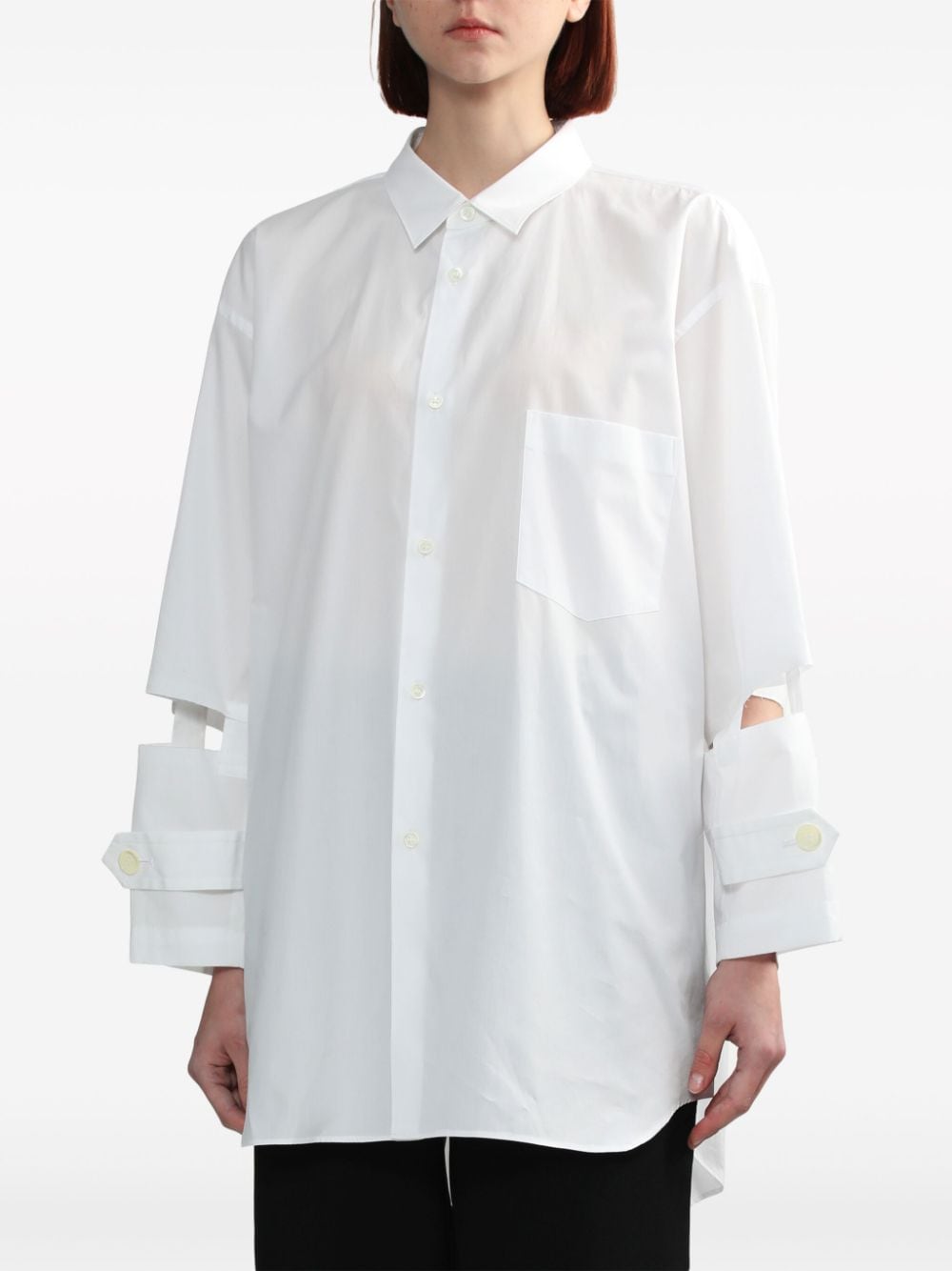 Shop Black Comme Des Garçons Cut-out Cotton-poplin Shirt In White