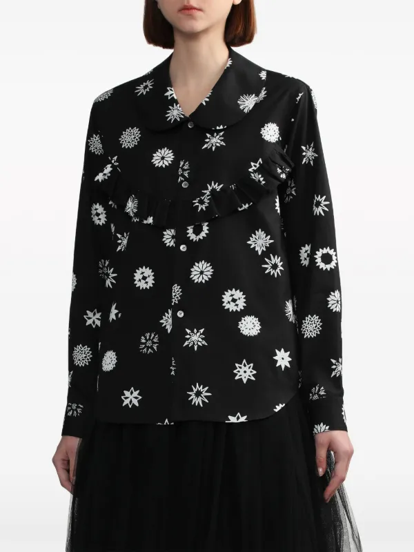★COMME des GARÇONS BLACK★美品★S薔薇ひもブラウス Black Comme Des Garçons グラフィック ラッフルシャツ