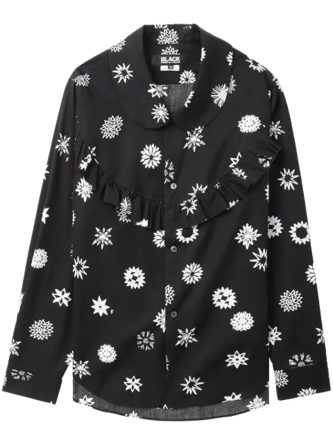 Black Comme Des Garcons graphic-print ruffle-trim shirt Men