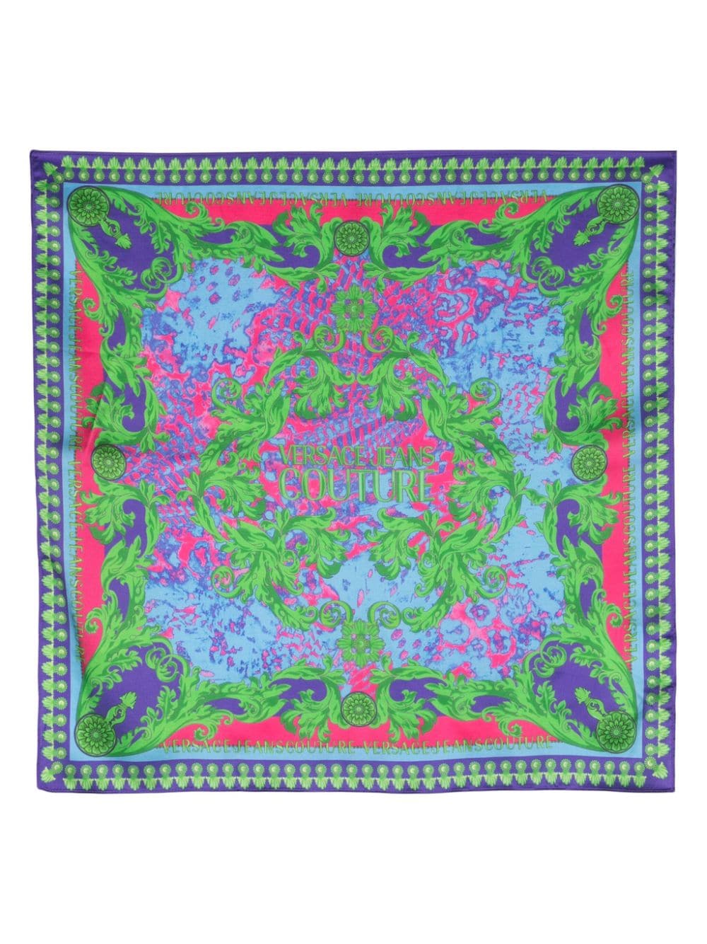 Versace Jeans Couture Barocco-print Silk Scarf In Blue