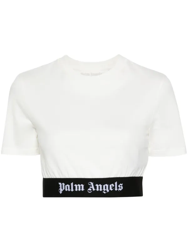 Tシャツ・カットソー PALM ANGELS Woman T-Shirt White PWAA051S24JER001 0310 Palm Angels logo-print T-shirt | White | FARFETCH