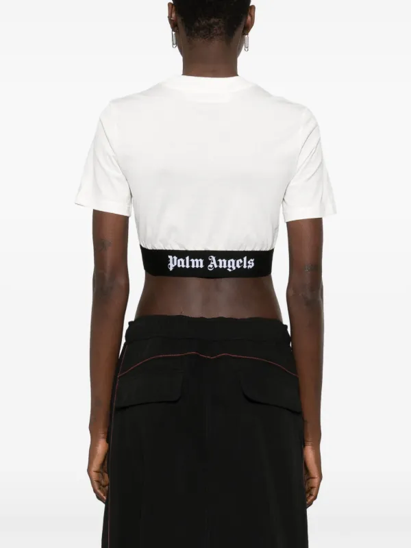 Palm Angels logo-jacquard Cropped T-shirt | White | FARFETCH