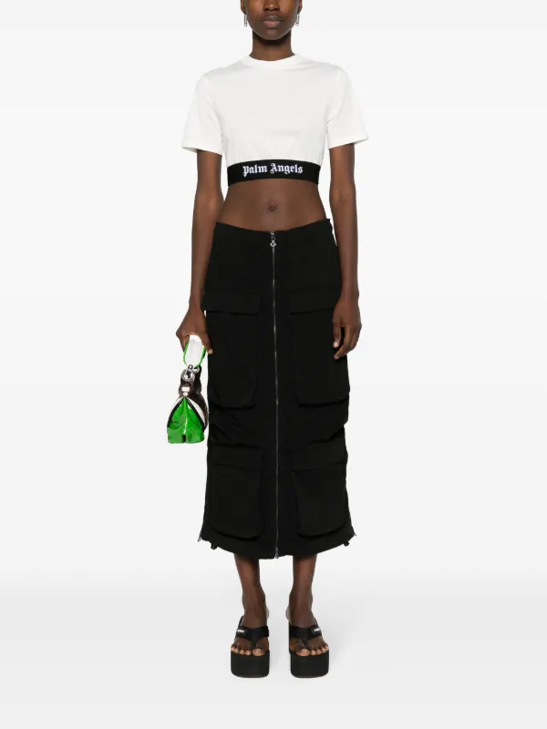 Palm Angels logo-jacquard Cropped T-shirt | White | FARFETCH