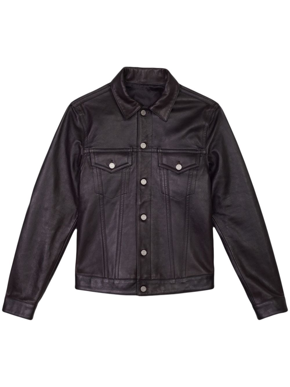 Purple Brand Button-up Leather Shirt Jacket In Black
