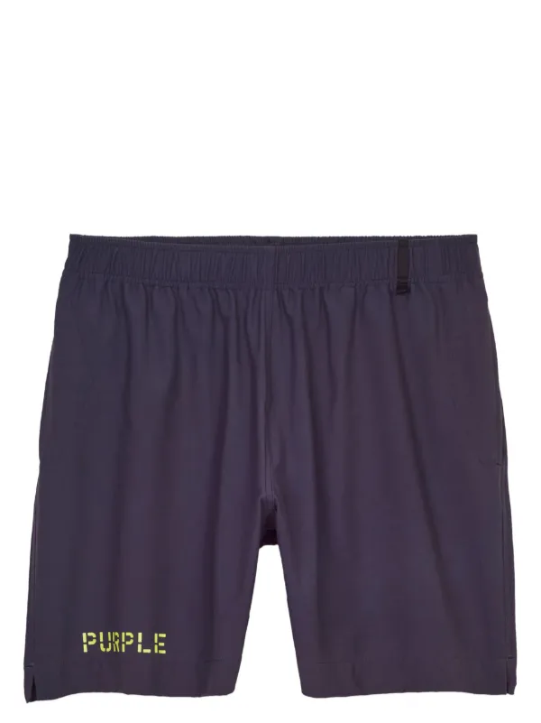 Purple Brand logo print Swim Shorts Black FARFETCH AO