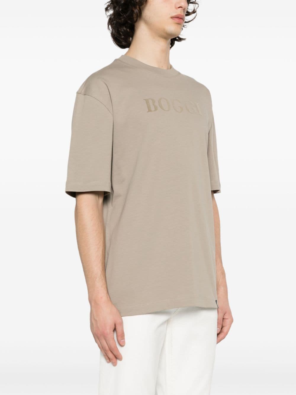 Shop Boggi Milano Flocked-logo Cotton T-shirt In Nude