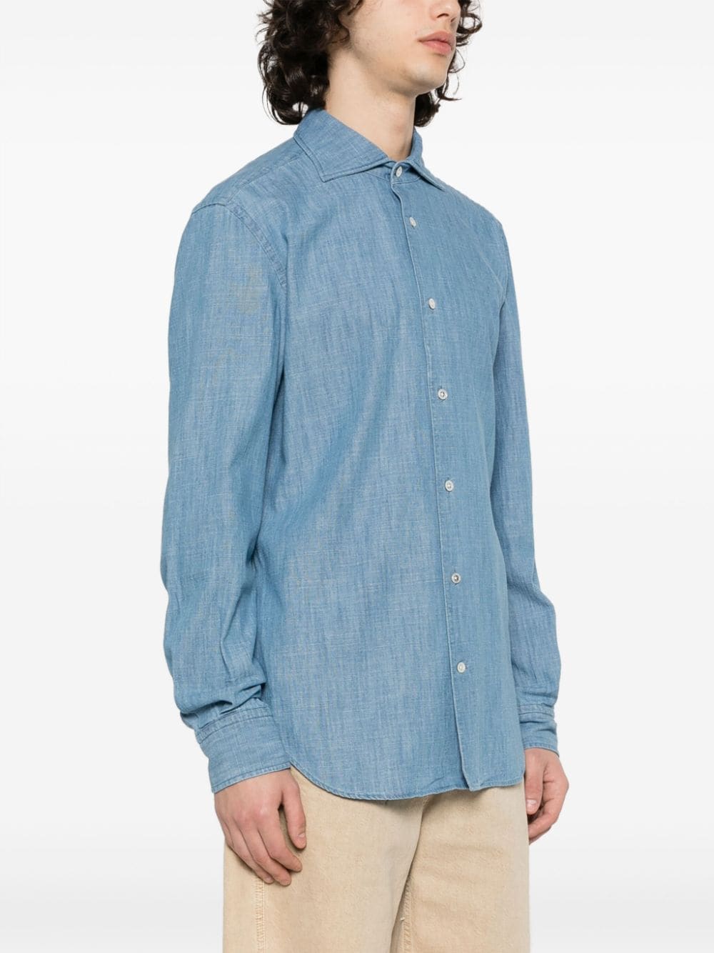 Shop Boggi Milano Pleat-detail Denim Shirt In Blue