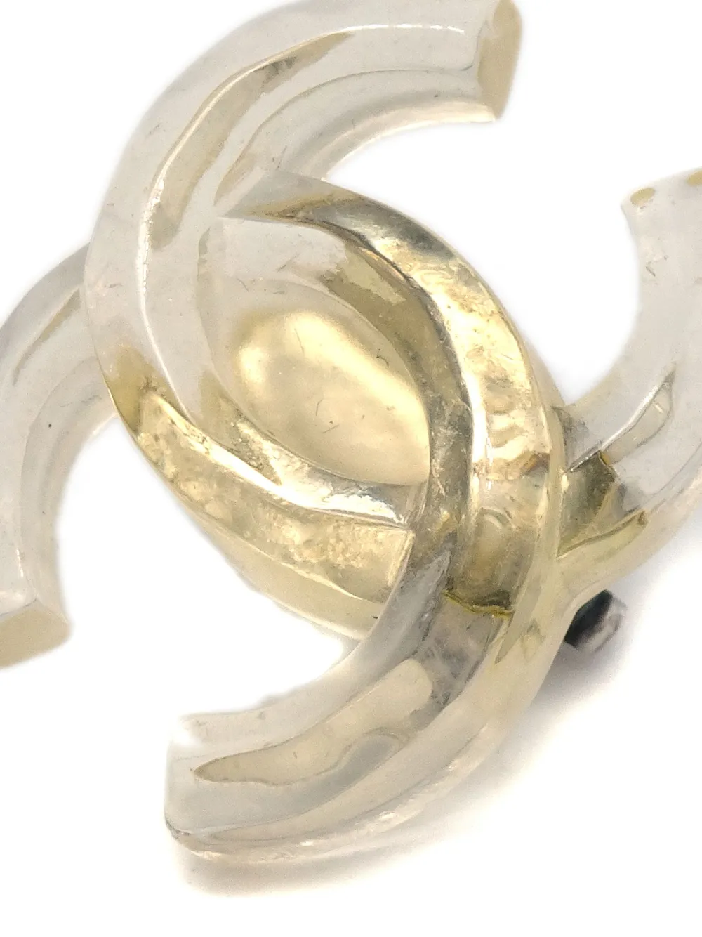 Pre-owned Chanel 2002 Transparent Design Cc-logo Clip-on Earrings In Gold