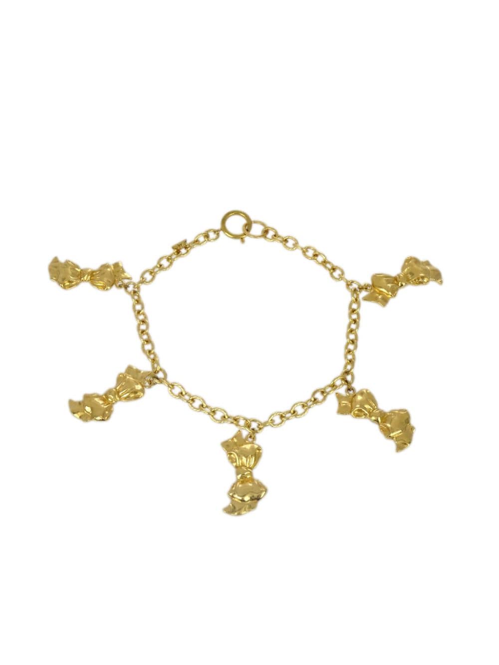 Pre-owned Chanel 1990-2000 Bow Charms Cable Chain Bracelet In Gold