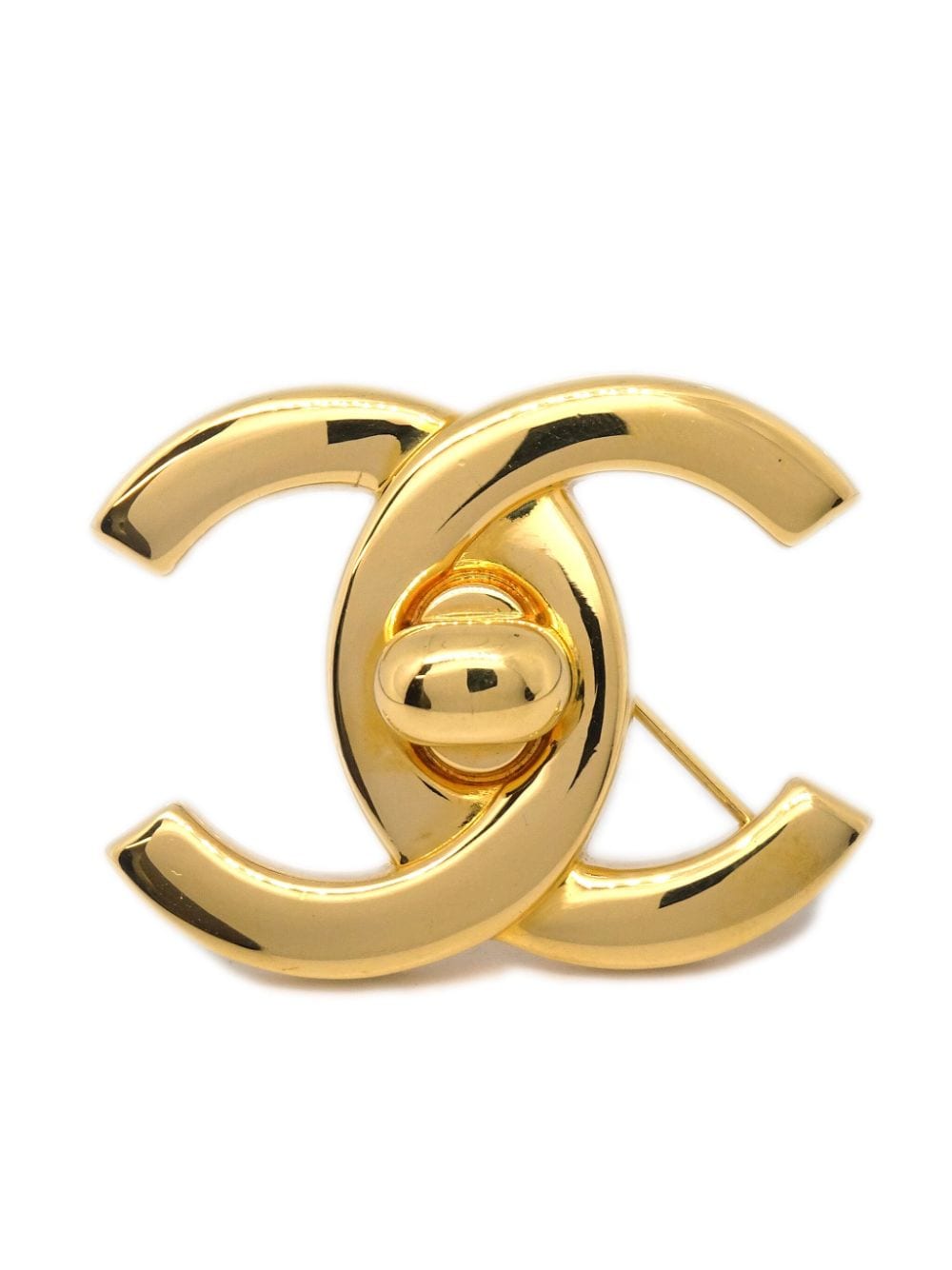 Pre-owned Chanel 1996 Cc Turn-lock Brooch In Gold