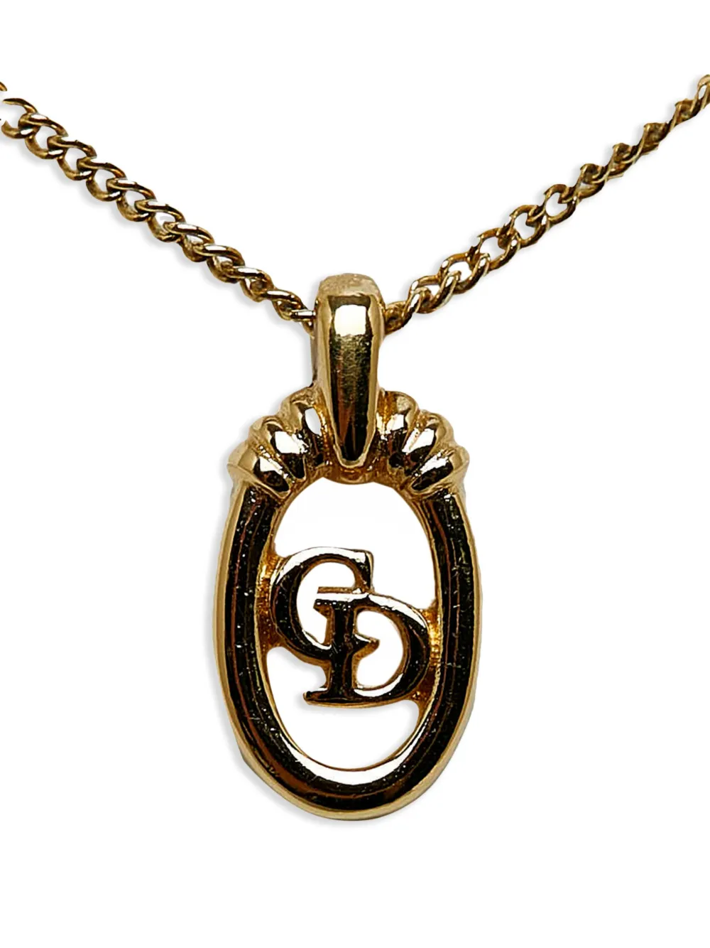 Christian Dior Pre-Owned 2000-2023 CD-logo oval pendant necklace - Goud